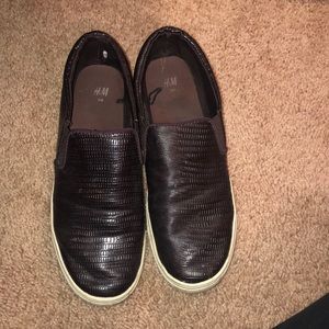 Maroon slip ons